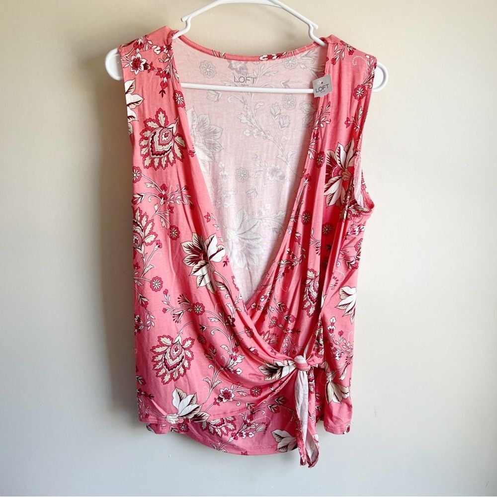 Loft Pink Floral Tie Front Surplice Tank Top NWT